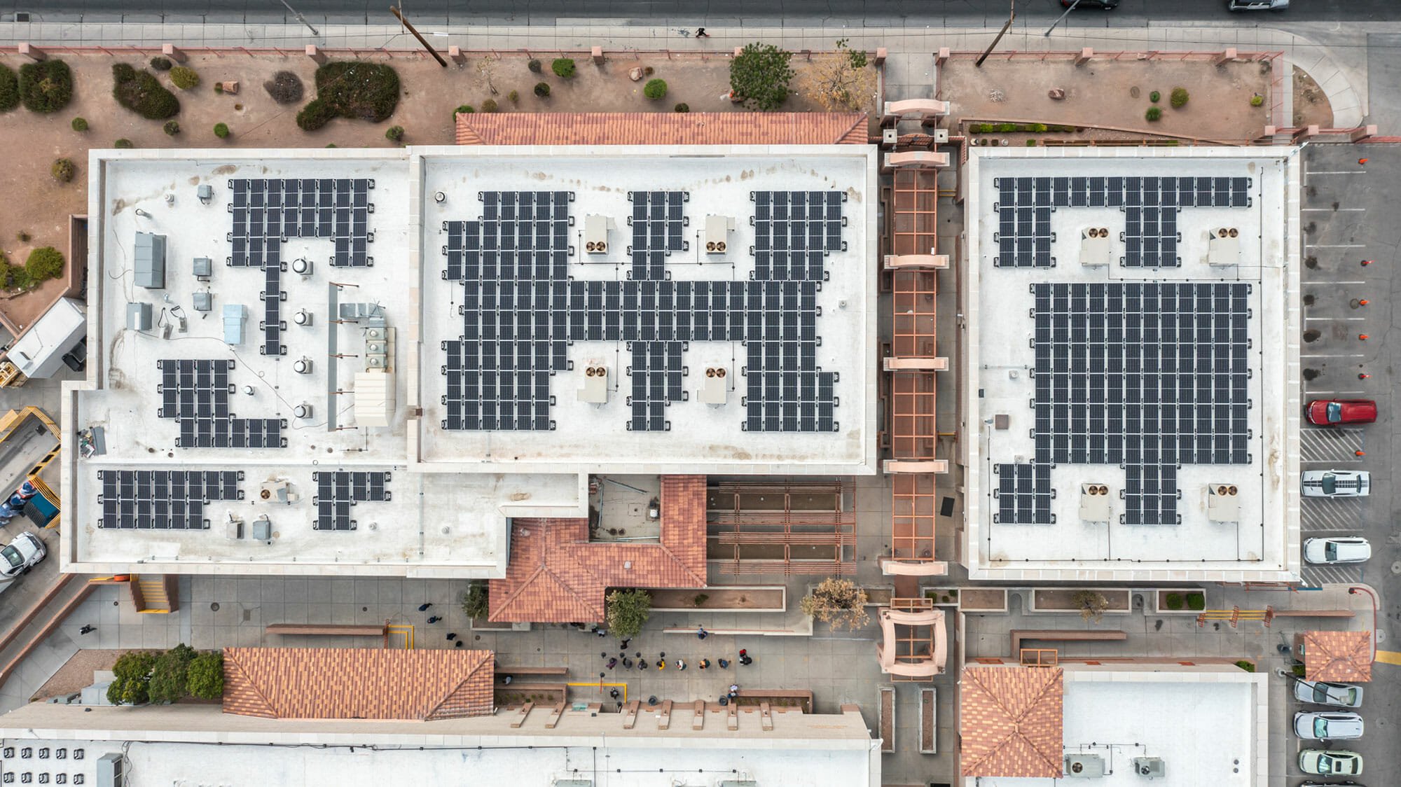 Aerial view of rooftop solar