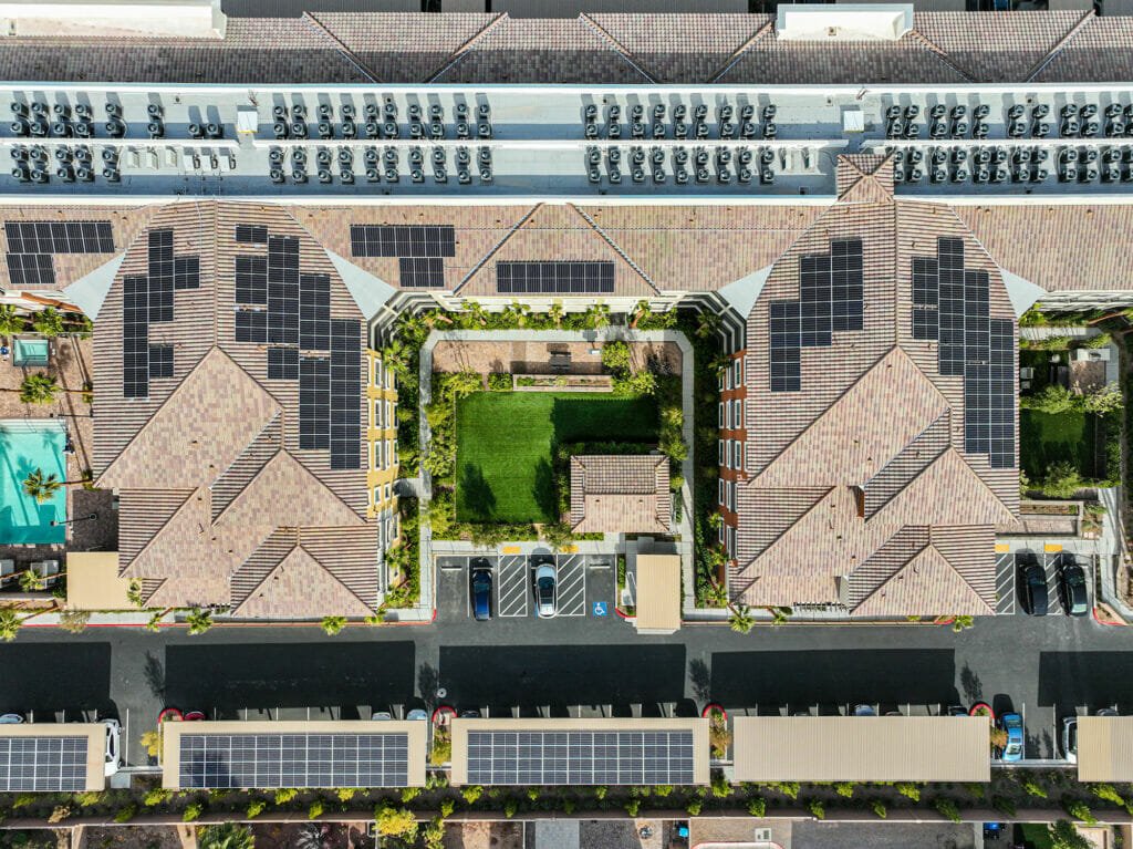Aerial view of apartment solar project